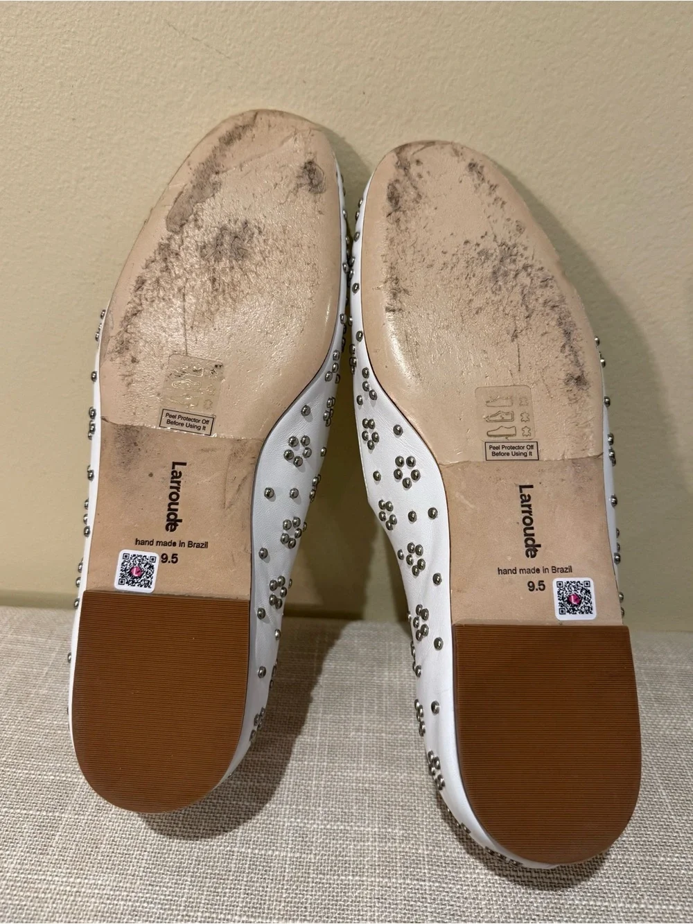 Larroudé White Leather Studded Blair Mary Jane Flats Size 9.5